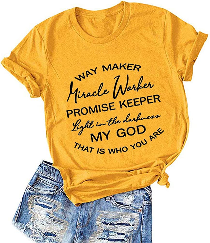 FZLYE Womens Way Maker Miracle Worker Promise Keeper Light in The Darkness My God T-Shirt Tank Graphic Tees Tops