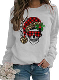 Sweat-shirt à manches longues pour femmes, à carreaux de buffle, père noël, bébé, crâne de noël