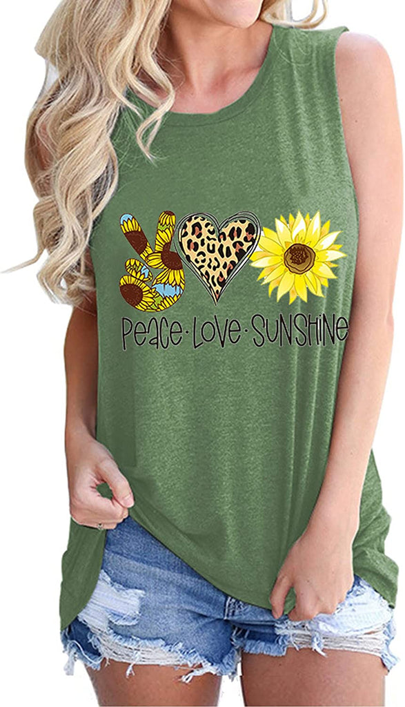 Femmes Peace Love Tournesols Débardeurs Sunshine Shirt