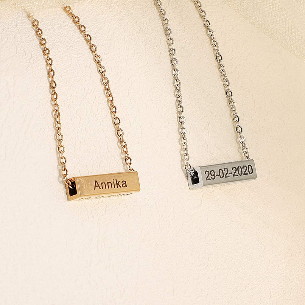 Colliers de barre de nom personnalisés pour filles, collier en tube carré en acier inoxydable, pendentif 4 côtés, lettres personnalisées pour femmes, petite amie, maman