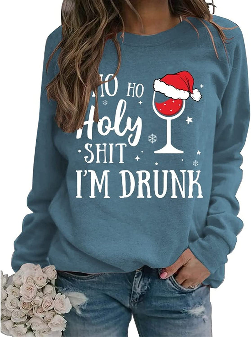 Weihnachten Trinken Sweatshirt Frauen Ho Ho Heilige Scheiße ICH BIN Betrunken Shirt