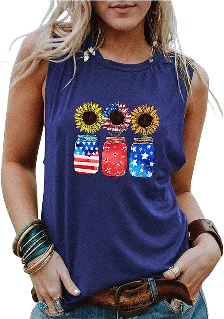 Débardeur patriotique pour femmes, pot de tournesols, chemise