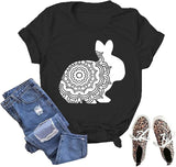 Cute Easter Floral T-Shirt Women Flower Rabbit Gift Tee