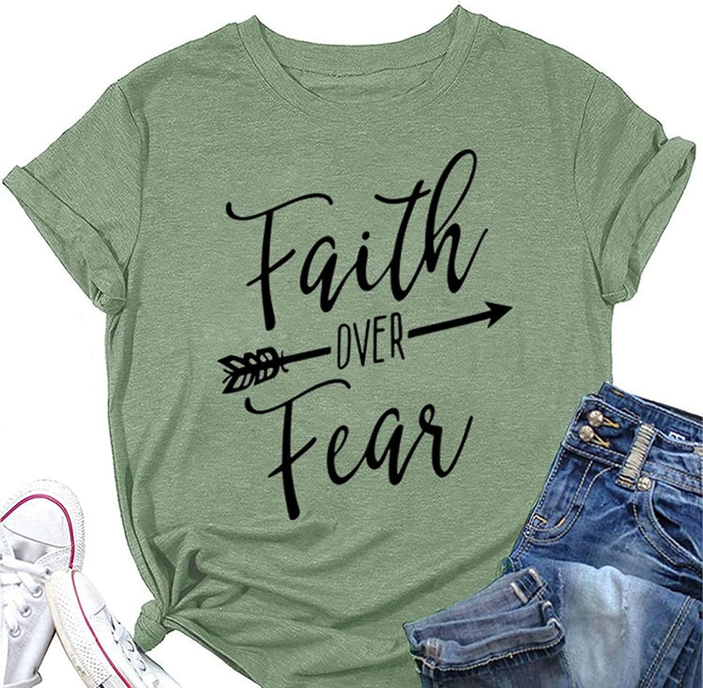 Women Faith Over Fear Shirt Religious Inspirational Christian T-Shirt