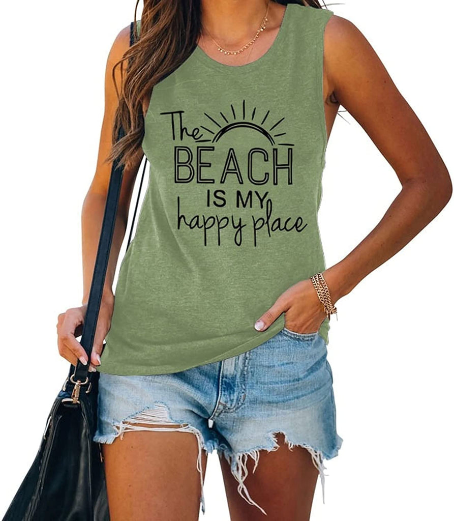 The Beach is My Happy Place Chemise sans manches pour femme Débardeur de plage d'été