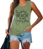 The Beach is My Happy Place Chemise sans manches pour femme Débardeur de plage d'été