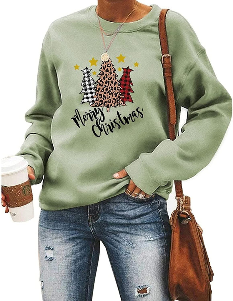 Sweat-shirt de noël à carreaux de buffle pour femmes, vêtements de joyeux arbre de noël