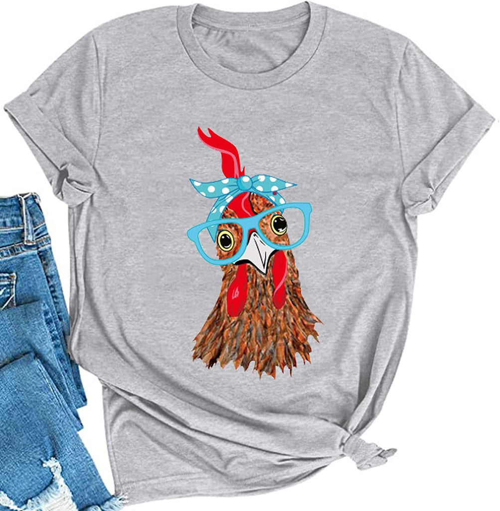 T-Shirt Bandana pour femmes, poulet avec lunettes, mignon poulet