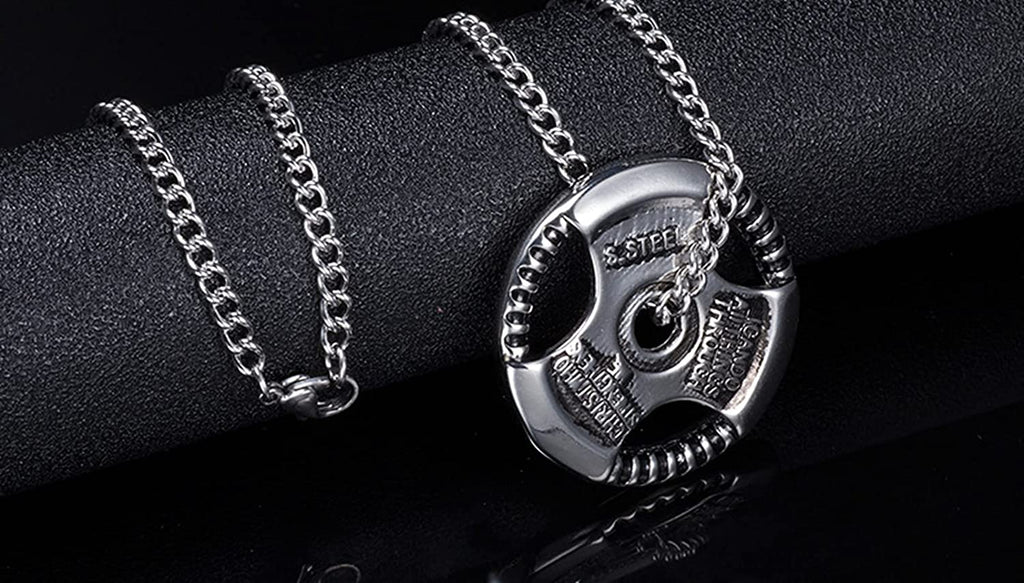 Men's Fitness Jewelry Dumbbell Charm Sport Barbell Pendant Biker Box Chain Necklace Stainless Steel Necklace