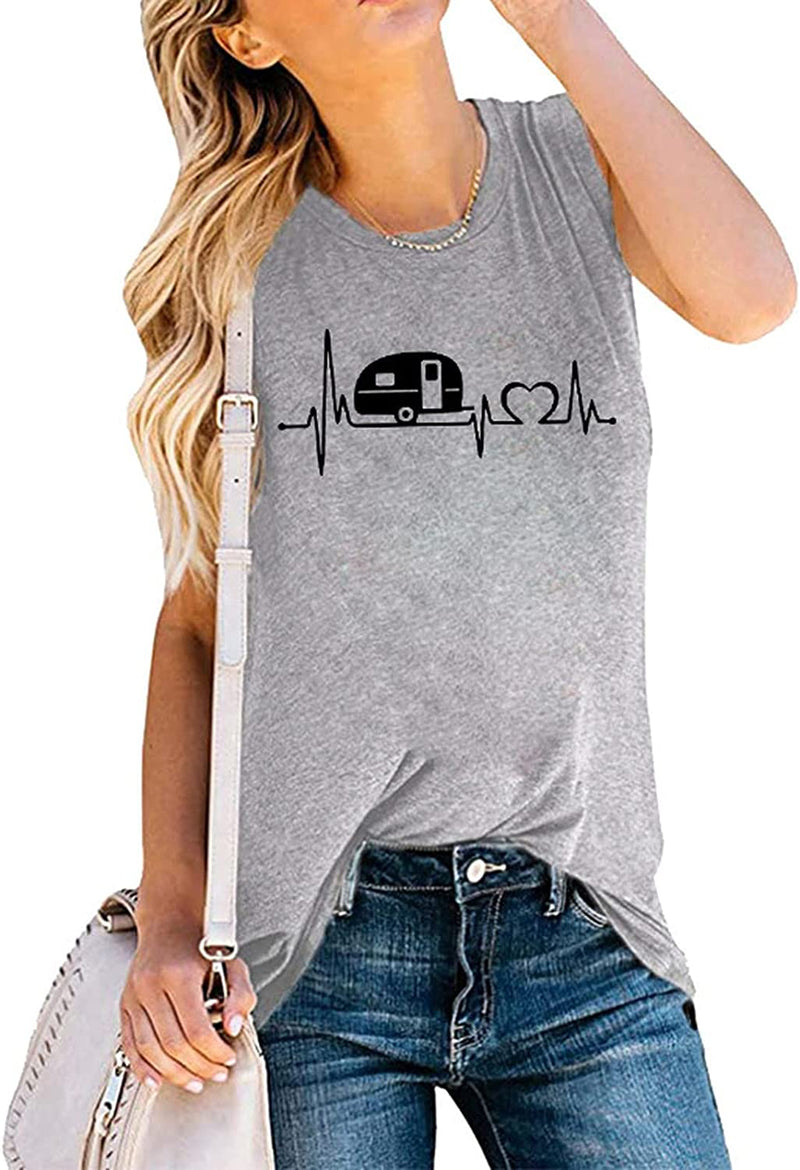 Frauen EKG Herz Tank Tops Camper Liebe Shirt
