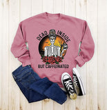 Dead Inside But Caffeinated Sunflower Women Long Sleeve Sweatshirt Skull Shirt for Women