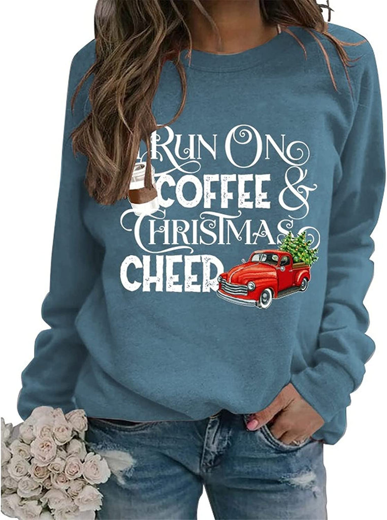 Sweat-shirt à café de joie de Noël pour femmes, je cours sur le café et la chemise de joie de Noël