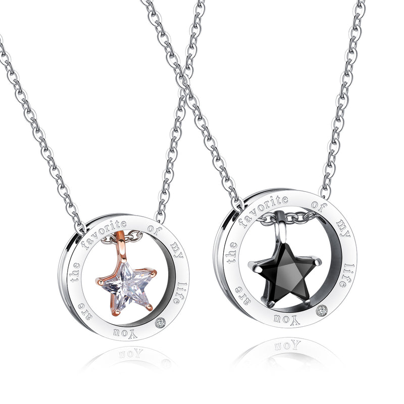 NEHZUS Großhandel Halskette aus Titanstahl mit Sternkreis für Paare, Mini-Pentagramm mit Diamant-Halskette für Männer und Frauen