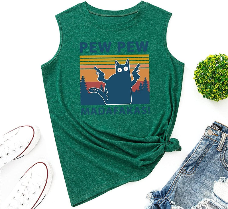 Pew Pew Madafakas Tank Top für Frauen, lustiges Pew Pew Katzenshirt