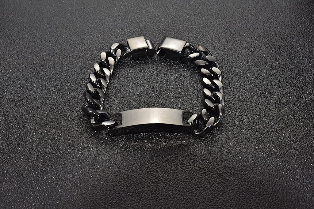 Personnalisez le bracelet de barre de nom d'identité gravé pour hommes en acier inoxydable, chaîne à maillons cubains, bracelets personnalisés avec fermoir à boucle magnétique
