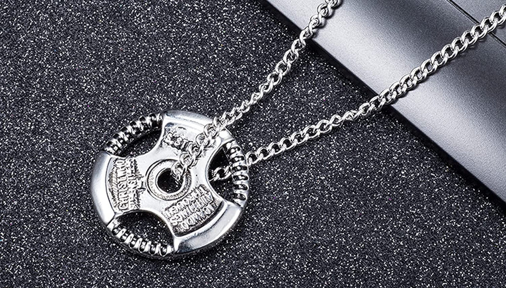 Men's Fitness Jewelry Dumbbell Charm Sport Barbell Pendant Biker Box Chain Necklace Stainless Steel Necklace