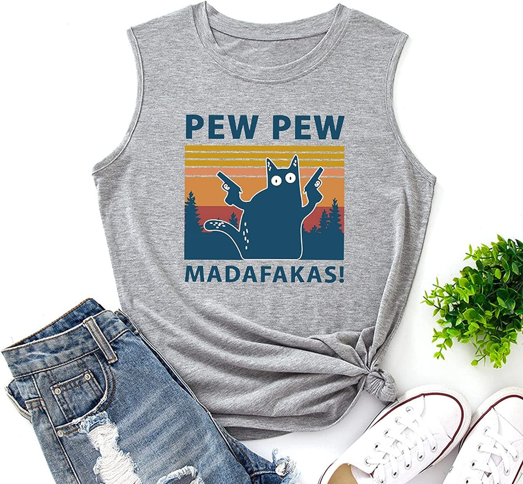 Femmes Pew Pew Madafakas Tank Funny Pew Pew Cat Shirt