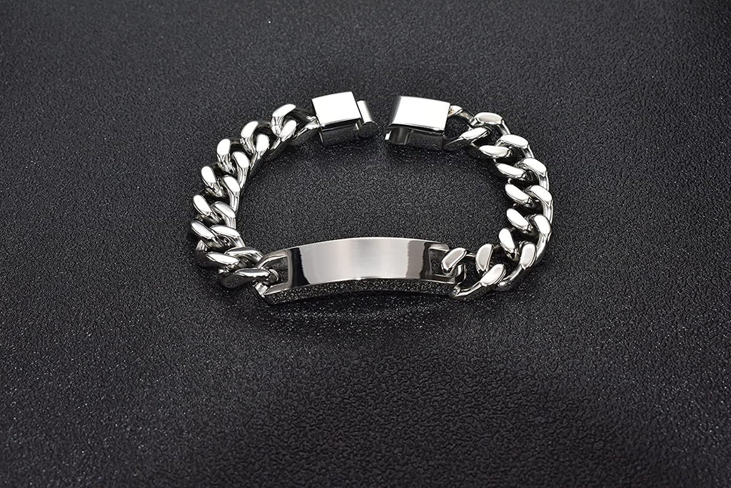 Personnalisez le bracelet de barre de nom d'identité gravé pour hommes en acier inoxydable, chaîne à maillons cubains, bracelets personnalisés avec fermoir à boucle magnétique