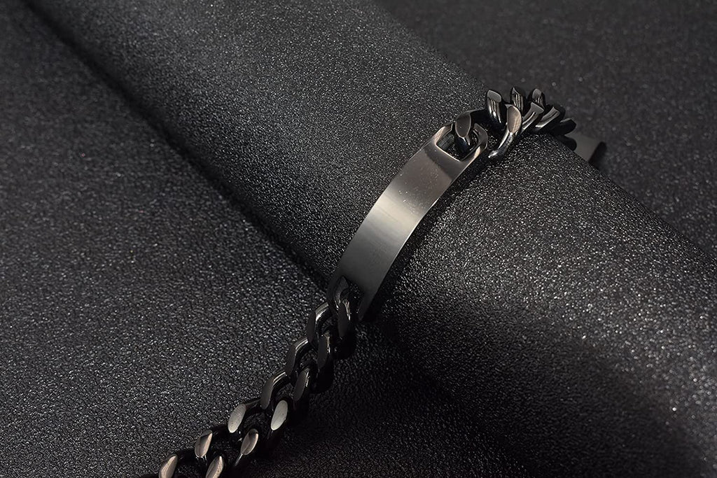 Personnalisez le bracelet de barre de nom d'identité gravé pour hommes en acier inoxydable, chaîne à maillons cubains, bracelets personnalisés avec fermoir à boucle magnétique
