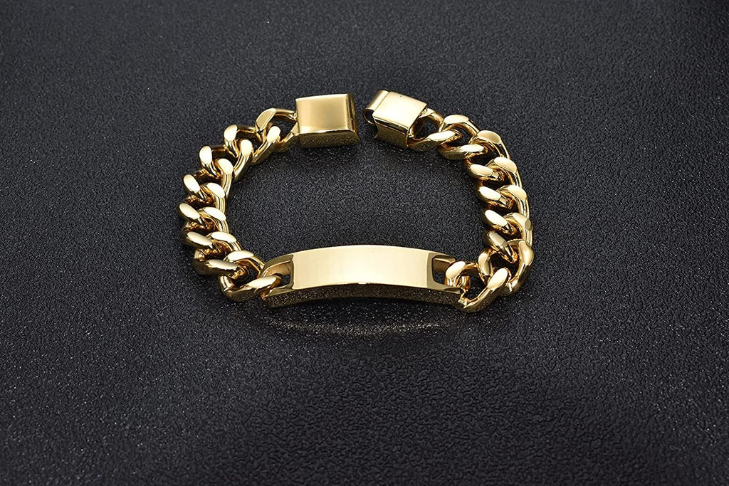 Personnalisez le bracelet de barre de nom d'identité gravé pour hommes en acier inoxydable, chaîne à maillons cubains, bracelets personnalisés avec fermoir à boucle magnétique