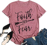 Women Faith Over Fear Shirt Religious Inspirational Christian T-Shirt