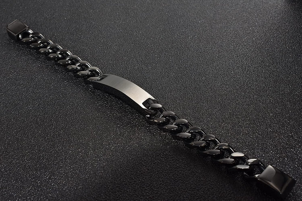 Personnalisez le bracelet de barre de nom d'identité gravé pour hommes en acier inoxydable, chaîne à maillons cubains, bracelets personnalisés avec fermoir à boucle magnétique