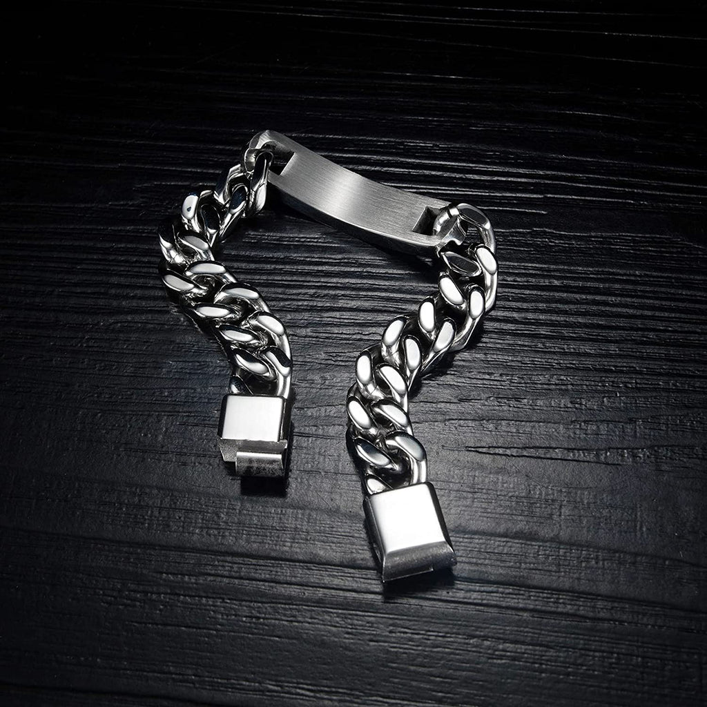 Personnalisez le bracelet de barre de nom d'identité gravé pour hommes en acier inoxydable, chaîne à maillons cubains, bracelets personnalisés avec fermoir à boucle magnétique