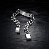 Personnalisez le bracelet de barre de nom d'identité gravé pour hommes en acier inoxydable, chaîne à maillons cubains, bracelets personnalisés avec fermoir à boucle magnétique
