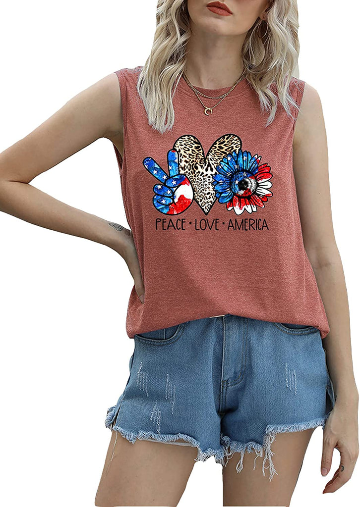 Débardeur tournesol pour femmes, chemise Peace Love America, drapeau américain