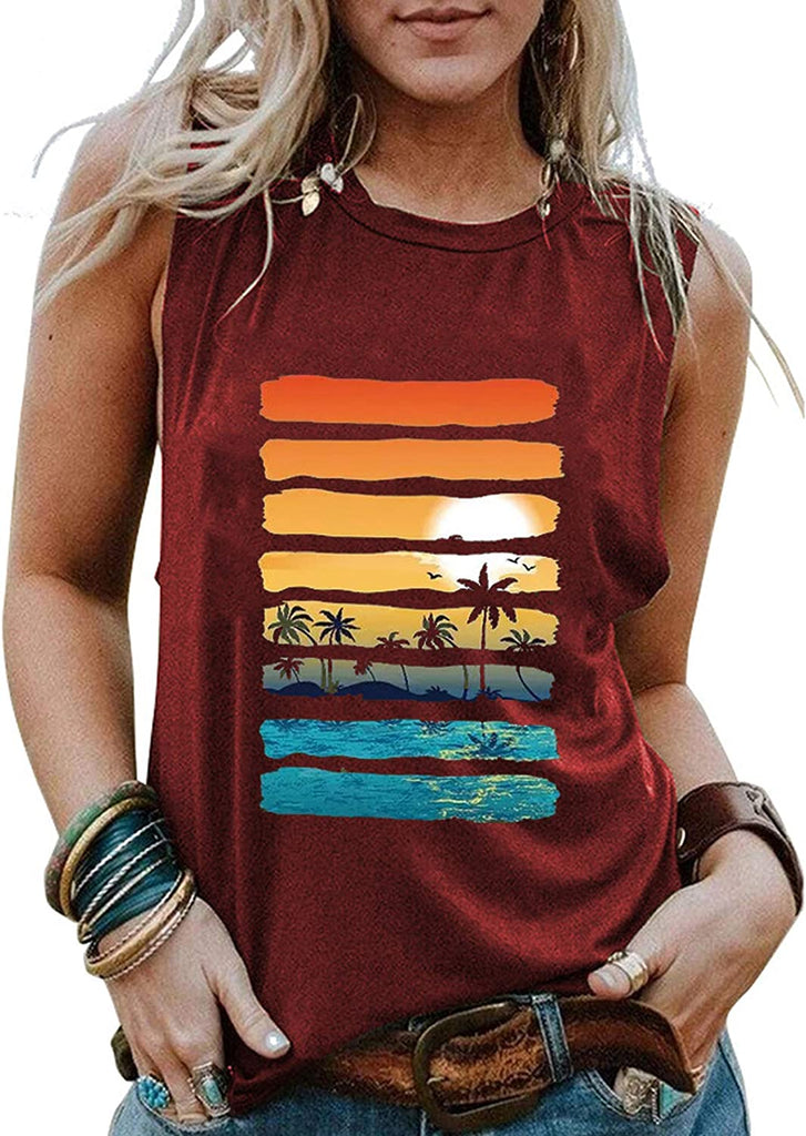 Débardeur graphique Sunshine Sunset Lake Beach pour femmes