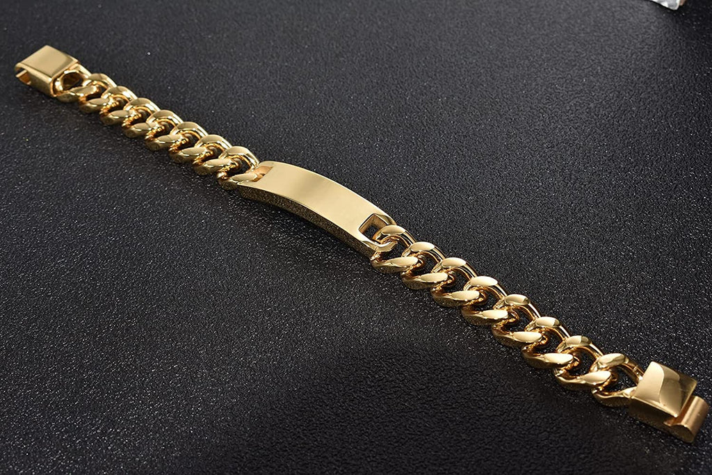 Personnalisez le bracelet de barre de nom d'identité gravé pour hommes en acier inoxydable, chaîne à maillons cubains, bracelets personnalisés avec fermoir à boucle magnétique