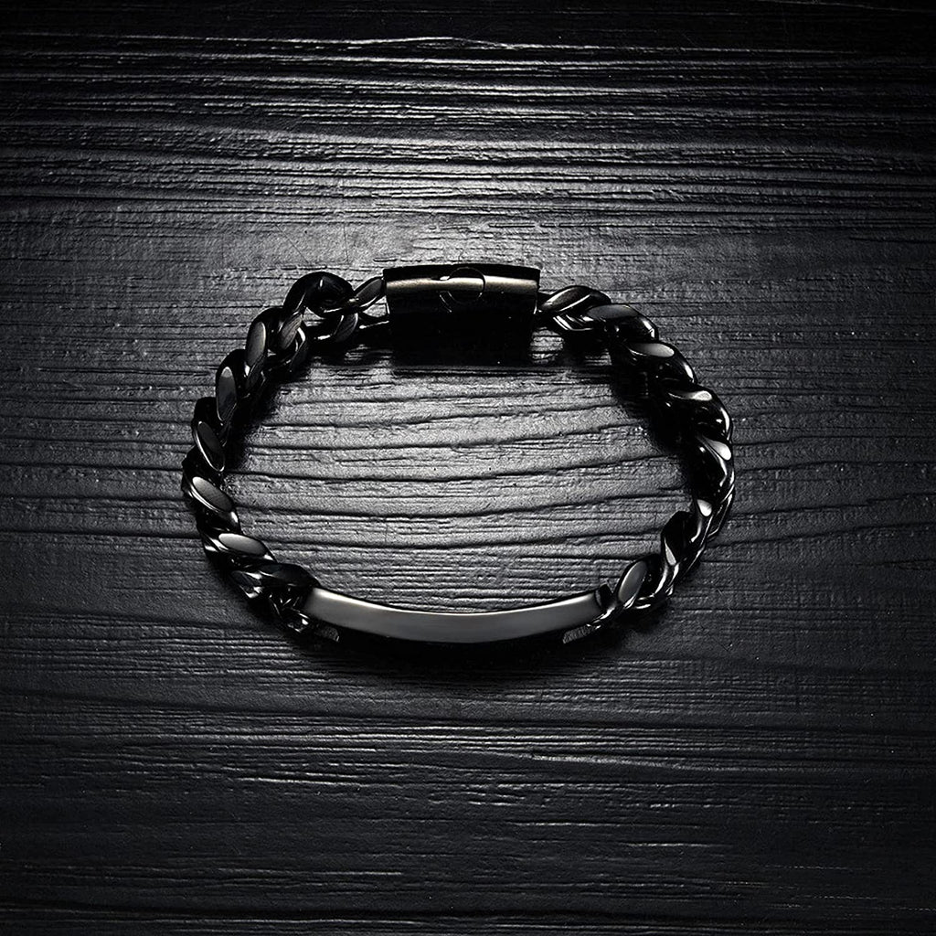 Personnalisez le bracelet de barre de nom d'identité gravé pour hommes en acier inoxydable, chaîne à maillons cubains, bracelets personnalisés avec fermoir à boucle magnétique