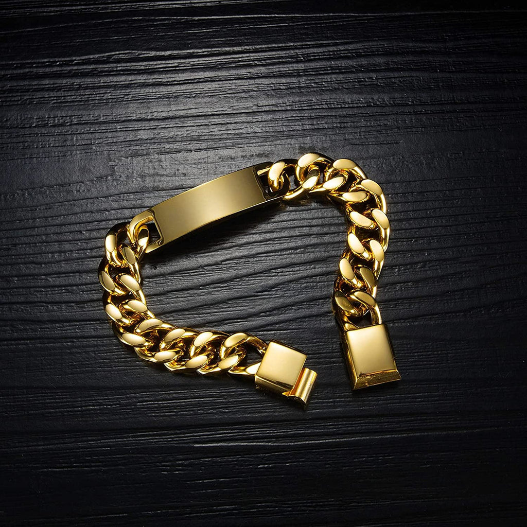 Personnalisez le bracelet de barre de nom d'identité gravé pour hommes en acier inoxydable, chaîne à maillons cubains, bracelets personnalisés avec fermoir à boucle magnétique