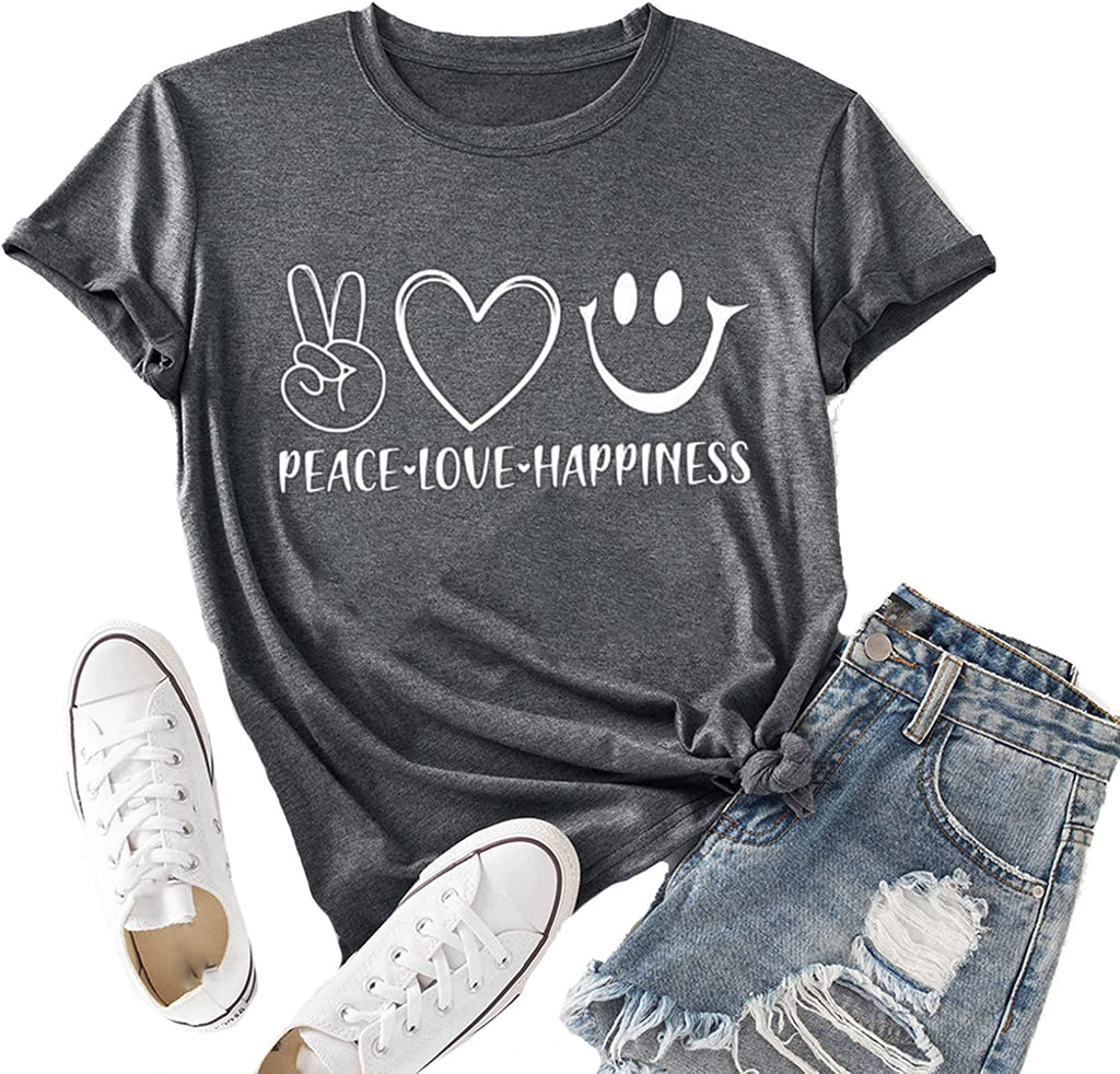 Women Peace Love Happiness T-Shirt Happiness T-Shirt Women Graphic Shirt