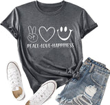 Women Peace Love Happiness T-Shirt Happiness T-Shirt Women Graphic Shirt