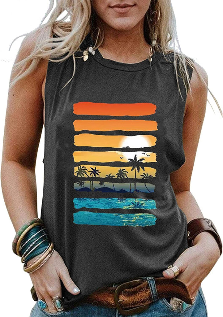 Débardeur graphique Sunshine Sunset Lake Beach pour femmes