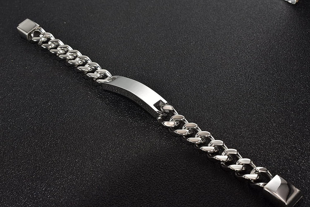 Personnalisez le bracelet de barre de nom d'identité gravé pour hommes en acier inoxydable, chaîne à maillons cubains, bracelets personnalisés avec fermoir à boucle magnétique
