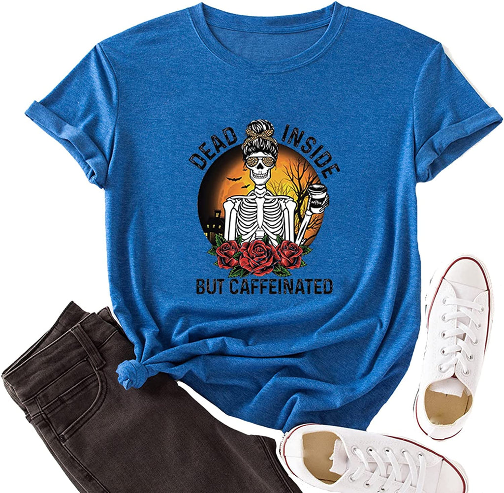 Dead Inside But Caffeinated Sunflower Women Long Sleeve Sweatshirt Skull Shirt for Women