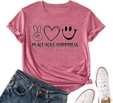 Women Peace Love Happiness T-Shirt Happiness T-Shirt Women Graphic Shirt