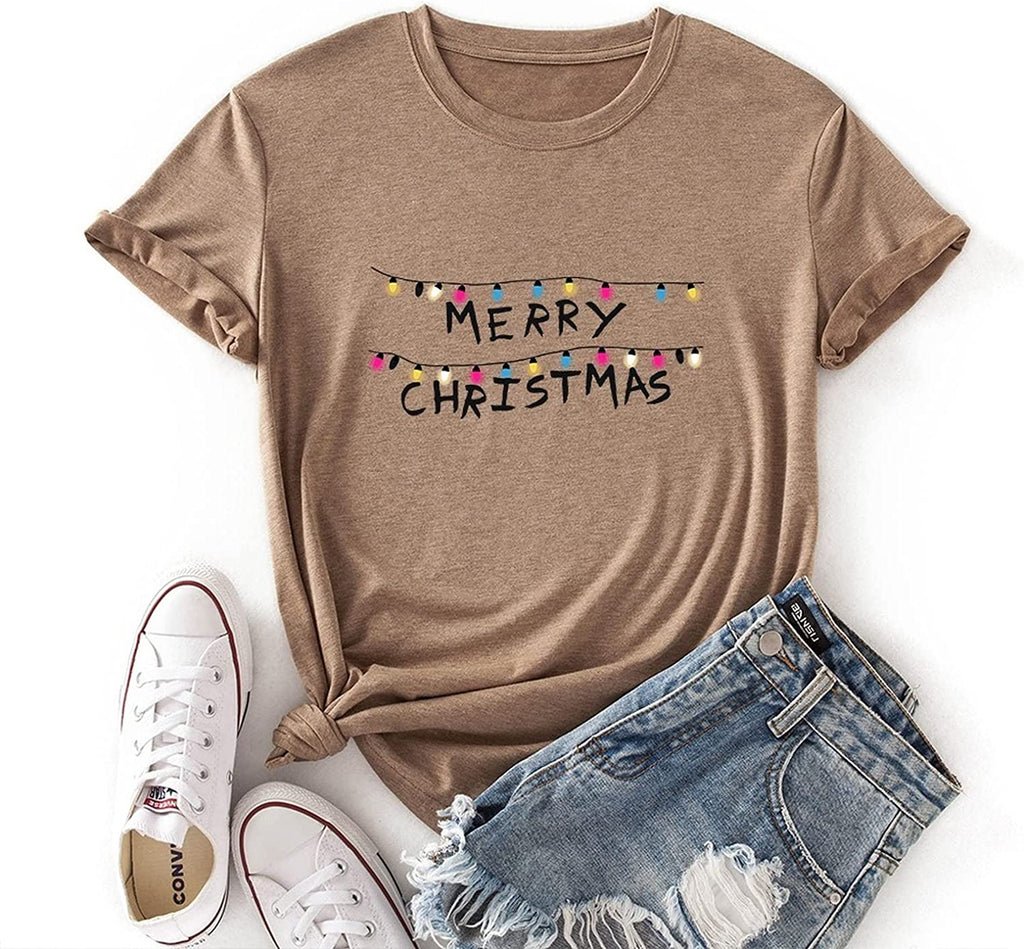 Women Merry Christmas T-Shirt Christmas Lights Shirt