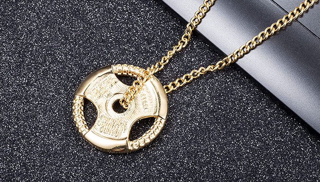 Men's Fitness Jewelry Dumbbell Charm Sport Barbell Pendant Biker Box Chain Necklace Stainless Steel Necklace