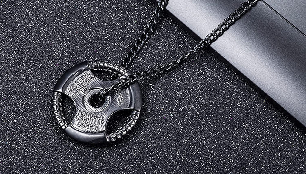 Men's Fitness Jewelry Dumbbell Charm Sport Barbell Pendant Biker Box Chain Necklace Stainless Steel Necklace