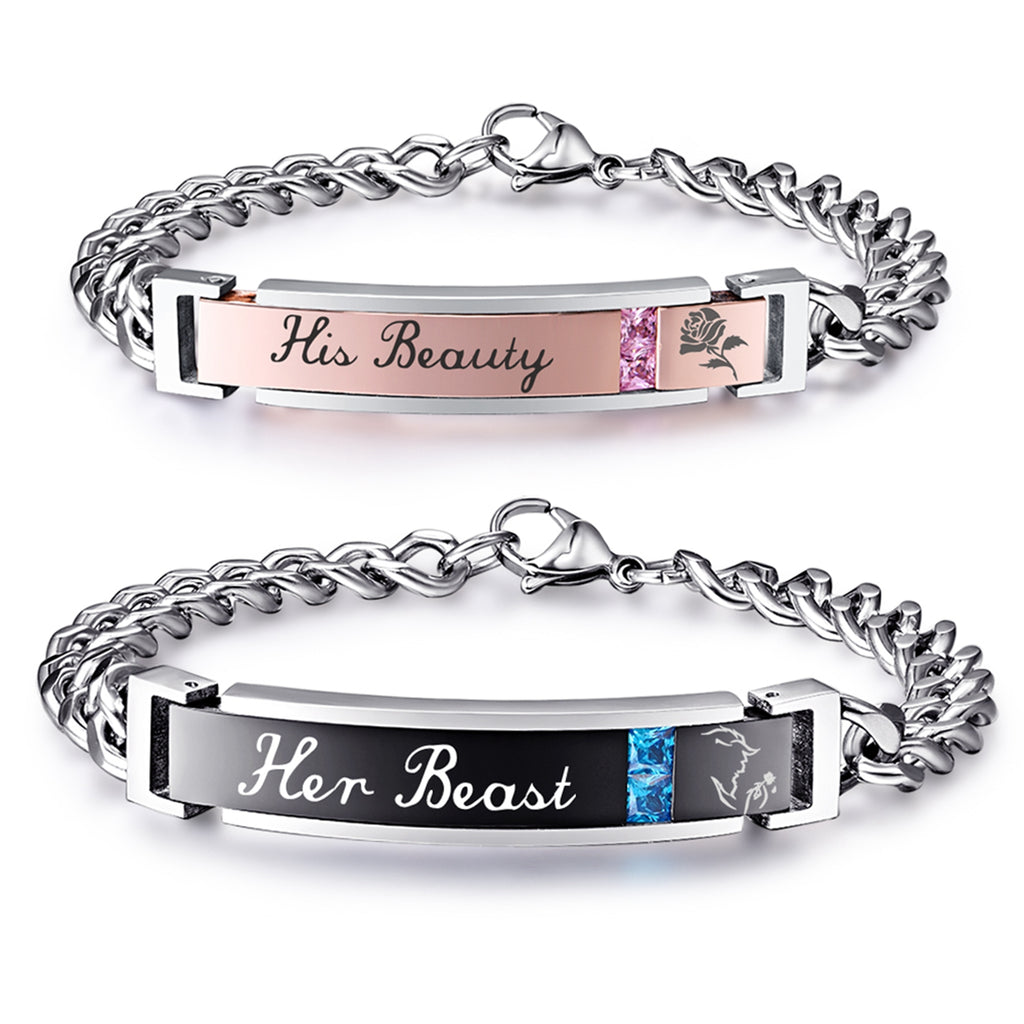 NEHZUS Bracelets de couple pour elle et lui en acier inoxydable assortis pour anniversaire