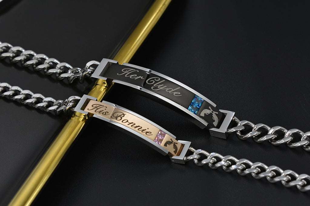NEHZUS Bracelets de couple pour elle et lui en acier inoxydable assortis pour anniversaire
