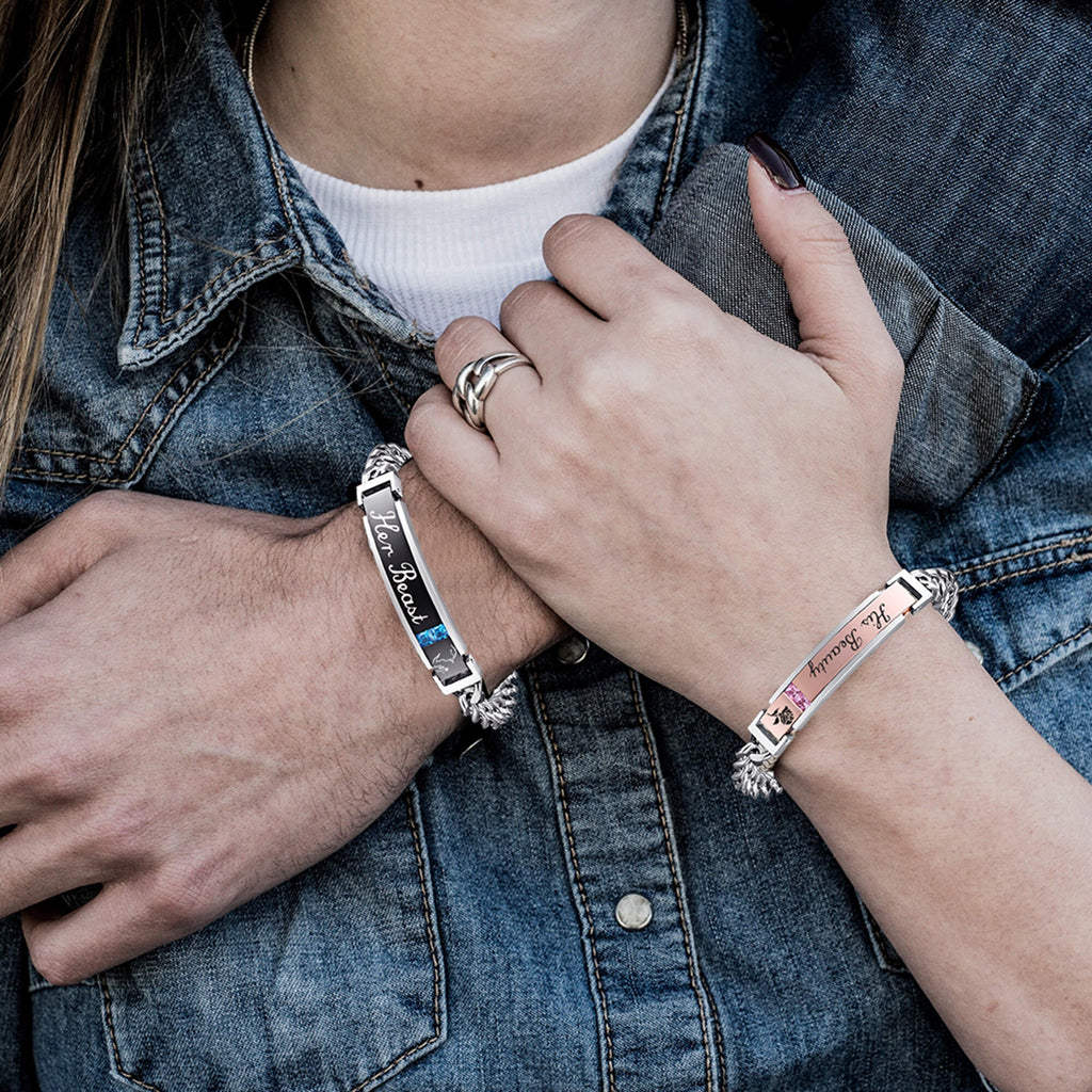 NEHZUS Bracelets de couple pour elle et lui en acier inoxydable assortis pour anniversaire