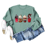Lockerer Pullover mit Rundhalsausschnitt und Kaffeegeist-Print für Herbst und Winter mit langen Ärmeln und großer Größe