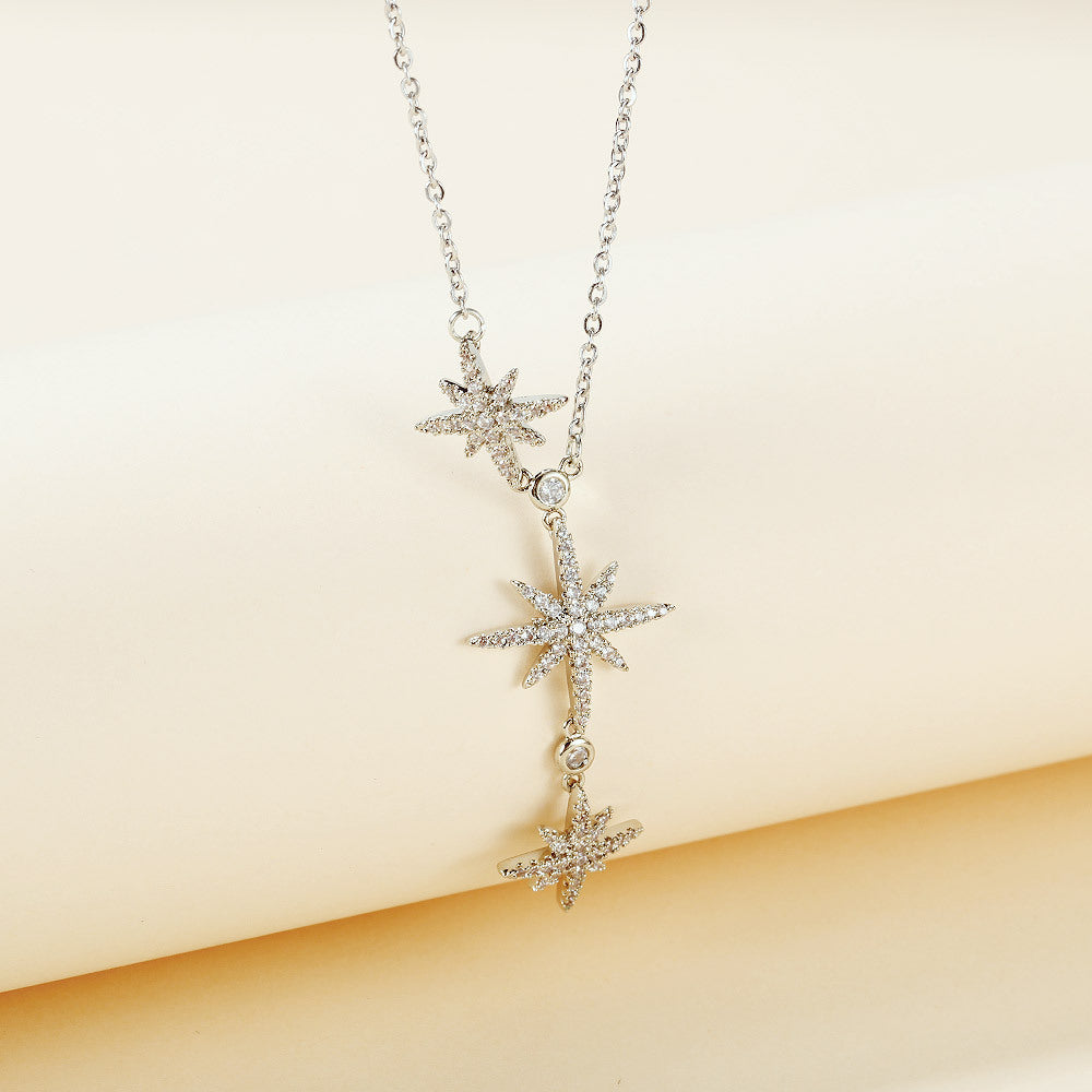 Nehzus JewelryTemperament Versatile Octagonal Star Tassel Inlaid Zircon Copper Clavicle Chain Tide