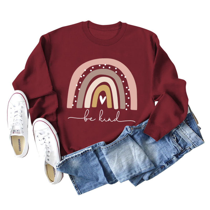 Be Kind – Großer Pullover für Damen mit Rundhalsausschnitt und langen Ärmeln und Regenbogen-Print