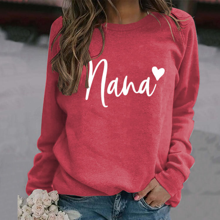 Sweatshirt mit Rundhalsausschnitt und Buchstabendruck (Nana) und langen Ärmeln, lockere Passform, Übergröße