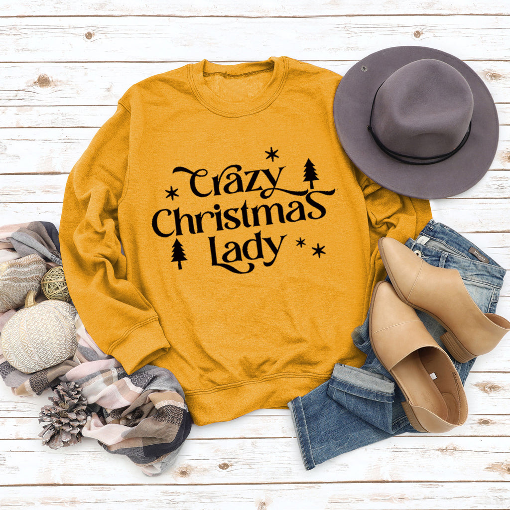 Round Neck Letter Tops Long Sleeve Crazy Christmas Women's Sweatshirt